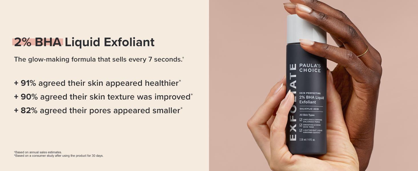 Paula's Choice 2% BHA Liquid Exfoliant is proven to improve skin texture & minimize pores.